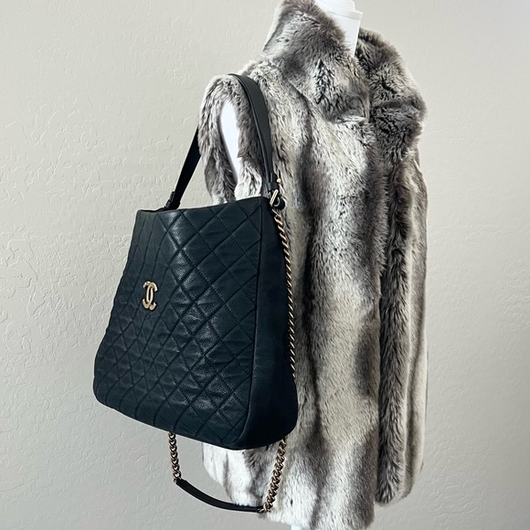 Chanel Black Caviar Leather Quilted Hobo Crossbody Bag - Picture 12 of 16